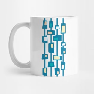 Mid Century Funky Blocks in Celadon Blue, Teal, Peach and Yellow Mug